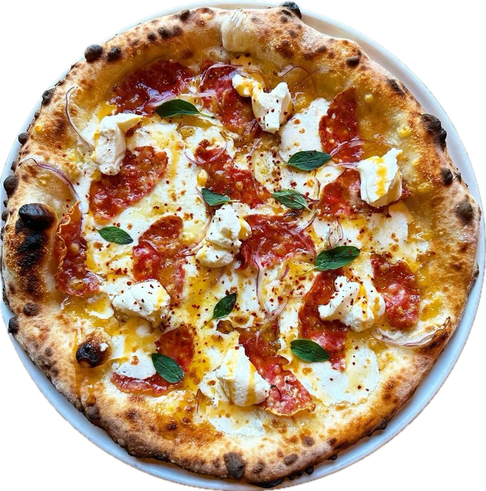 Pizza Bianca mit Ricottacreme, Fior di Latte und Rinderschinken
